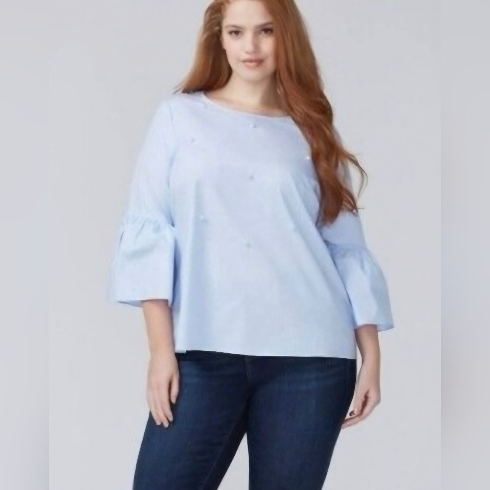 Boutique Women's Bell Sleeve Swiss Dot  Top Size 2x